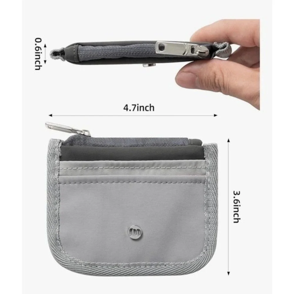 RFID Blocking Mini Wallet Card Holder Coin Purse Zip Pouch Gray Travel